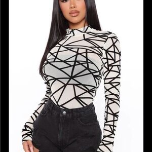 Fashion Nova Black and White Geometric Bodysuit
